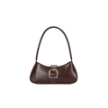 Bolso baguette retro marrón oscuro en cuero brillante con gran hebilla cuadrada dorada - Marrón Oscuro