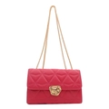 Quilted rose red crossbody chain bag with glossy finish and gold geometric buckle clasp - Rose Red