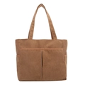 Große braune Cord-Tragetasche für Damen mit Vordertaschen, modische Schultertasche - Braun