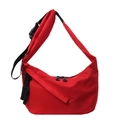 Red high-capacity nylon crescent crossbody bag with black zipper and adjustable strap - Burgundy