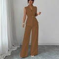 Damen 2-Teiler Business-Set mit kamelfarbener Weste und High-Waist Hose mit geradem Bein - S / Braun