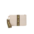 Böhmische beige Stroh-Clutch mit bunter Ethno-Blumenstickerei und praktischer Handschlaufe - Grüne Streifen Cremeweiß