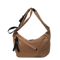Large khaki nylon crescent tote bag with adjustable black strap and front zipper pocket - Khaki