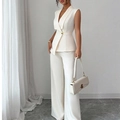 Elegantes zweiteiliges Set aus weißer Weste und Hose mit weitem Bein für Damen - S / Aprikose