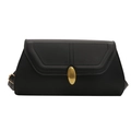 Borsa baguette classica in pelle nera con fibbia ovale dorata e stile minimalista - Nero