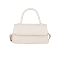 Beige faux leather shoulder bag with structured flap and elegant cylindrical handle - White
