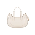 Minimalist cream semi-circle handbag with dual handles and golden hardware detail - Off White