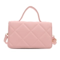 Petit sac carré rose élégant matelassé avec ferrures dorées et bandoulière réglable - Rose
