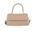 Fashionable beige faux leather shoulder bag with top handle and adjustable strap - Khaki