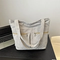 Minimalist light grey corduroy tote bag with double front zippers and shoulder straps - Gray