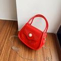 Mini candy red patent leather handbag with pearl button and gold chain strap - Red