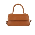 Classic brown flap handbag for women with top handle and golden hardware on white background - Brown
