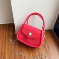 Chic rose pink jelly handbag with pearl buckle and golden chain strap for women - Rose Red