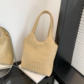 Fashionable khaki woven tote bag with shoulder strap and minimalist textured design - Woven Minimalist Style / Khaki