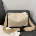 Beige corduroy crossbody bag featuring a minimalist rectangular design and wide strap - Khaki