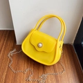 Mini yellow jelly handbag with pearl buckle detail and elegant gold chain strap - Yellow