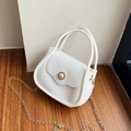 Mini white jelly handbag with pearl button, shiny PVC texture and golden chain strap - Off White