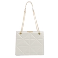 Off-white quilted tote bag with golden chain strap and geometric triangle patterns - White