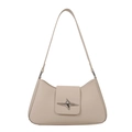 Minimalist beige leather baguette underarm bag with silver star buckle for women - Off White
