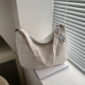 Borsa tote in velluto a coste bianco crema ad alta capacità con tracolla regolabile - Con Ciondolo / Bianco