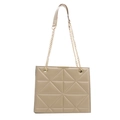 Chic beige large-capacity tote bag with geometric quilted pattern and chain strap - Khaki