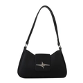 Minimalist black leather hobo underarm bag with a silver star buckle and Y2K aesthetic - Black