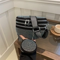 Black sequin chest bag with sparkling rhinestones and matching round coin purse detail - Colorful