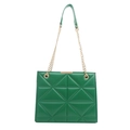 Vibrant green quilted leather shoulder bag with gold chain strap and geometric pattern - Green