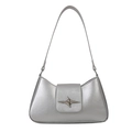 Silver metallic baguette underarm bag featuring a stylish star-shaped metal clasp buckle - Silver