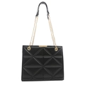 Black large tote bag with geometric 3D triangle pattern and gold chain shoulder strap - Black
