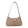 Sleek beige baguette shoulder bag with silver star buckle clasp in minimalist style - Khaki