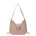 Bolso de hombro rosa chic con lazo plateado y detalle de cadena para mujer - Rosa