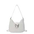 Bolso hobo blanco para mujer con lazo metálico y correa de cadena plateada - Blanco Roto