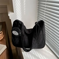 Large black corduroy tote bag with small coin purse and textured shoulder strap - Black (With Pendant)