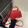 Red crocodile texture mini square bag with top handle and crossbody strap - Red