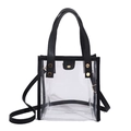 Modern transparent PVC beach tote with black leather trim and adjustable shoulder strap - Black