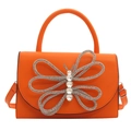 Bolso bandolera naranja de moda con un gran adorno de mariposa de diamantes de imitación - Naranja