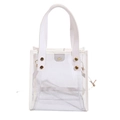 Transparent PVC tote bag with white faux leather trim and golden metal rivets - White