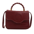 Elegant red crocodile pattern square handbag with gold hardware and top handle strap - Red