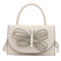 Borsa a tracolla quadrata color crema alla moda con decorazione a farfalla in strass - Bianco