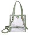 Transparent PVC handbag with sage green leather straps and golden hardware accents - Green
