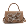 Borsa a tracolla kaki con fiocco a farfalla scintillante decorato con strass - Cachi