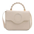 Chic cream crocodile pattern mini crossbody bag with woven handle and gold hardware - White
