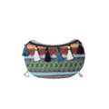 Borsa a tracolla a mezzaluna in tessuto multicolore boho con nappe e catena dorata - Contrasto Blu Bianco (Stile 1)