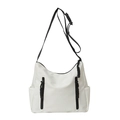 Bolso tote de nailon blanco con cremalleras negras en contraste y correa ajustable negra - Blanco