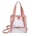 Minimalist transparent PVC jelly handbag with stylish pink leather trim and metal rivets - Pink