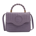 Elegant lavender square handbag with faux crocodile texture and braided top handle - Purple