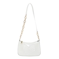 Minimalist white patent leather underarm bag with butterfly relief and gold chain strap - White