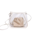 Stilvolle transparente PVC-Beuteltasche mit weißem Lederbesatz und beige Canvas-Innentasche - Weiß
