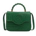 Green crocodile pattern square crossbody bag with twisted rope handle and gold hardware - Green